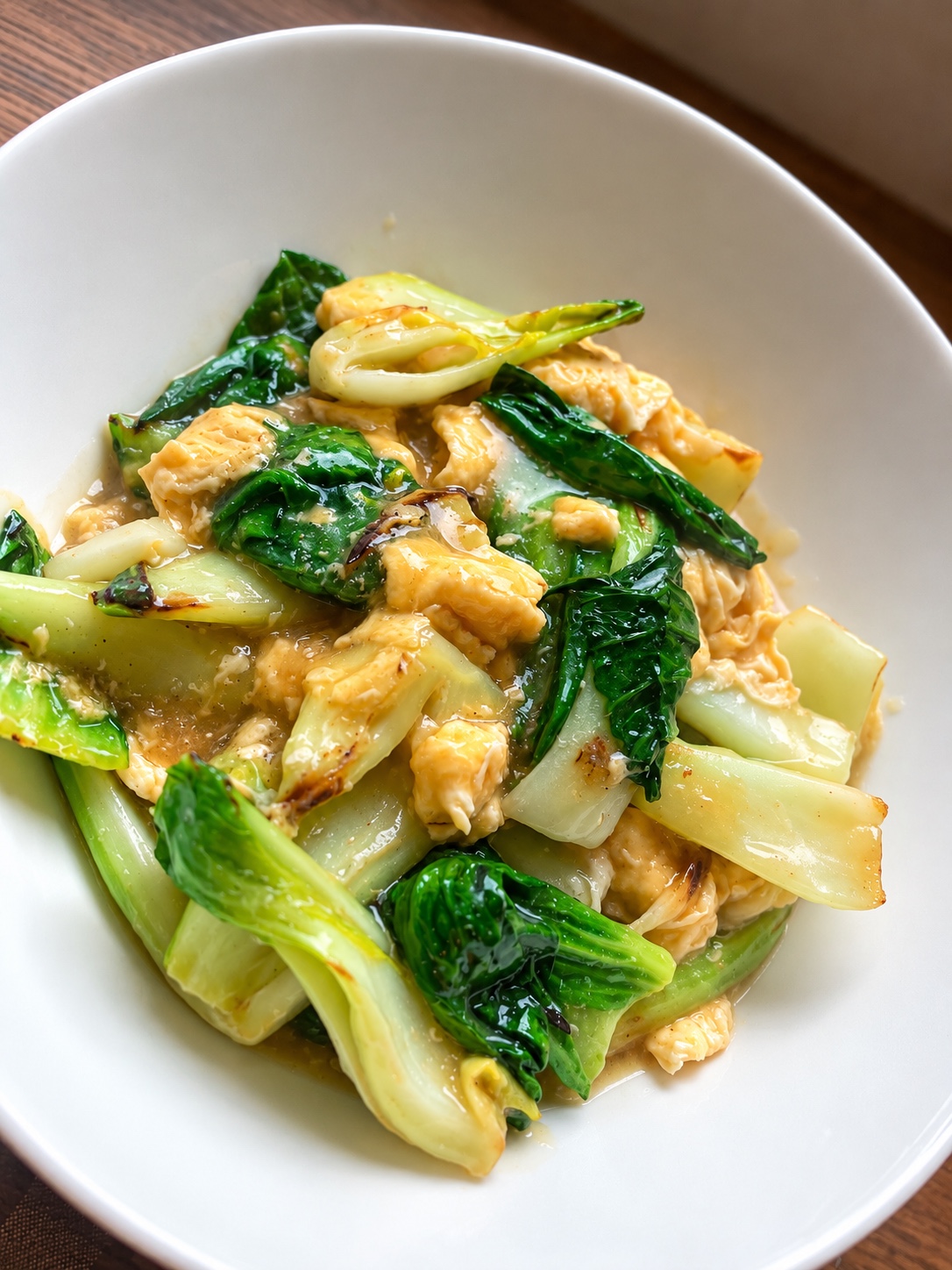 Bok choy and eggs with glossy dashi sauce