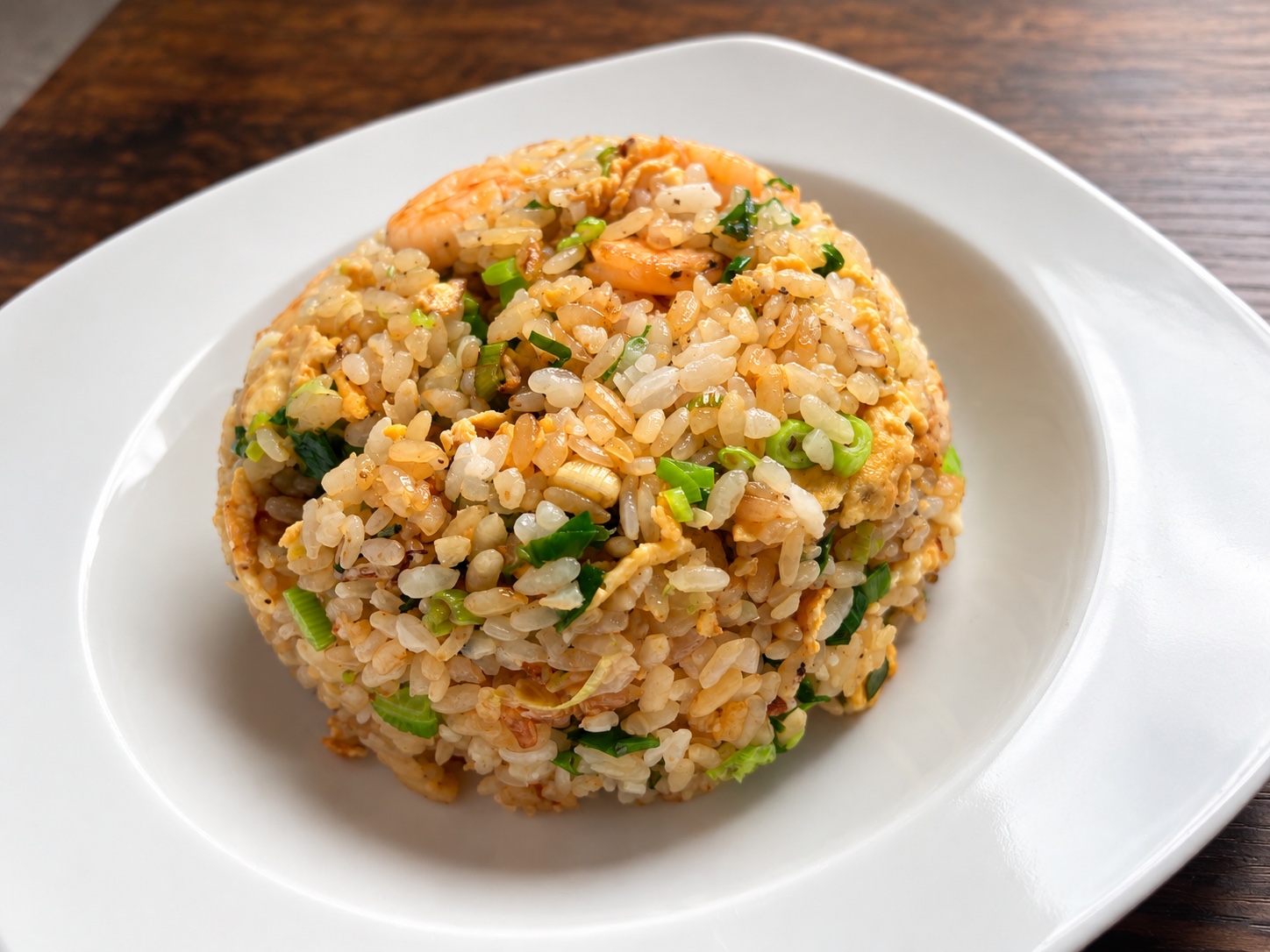 Shrimp fried rice with egg and green onions